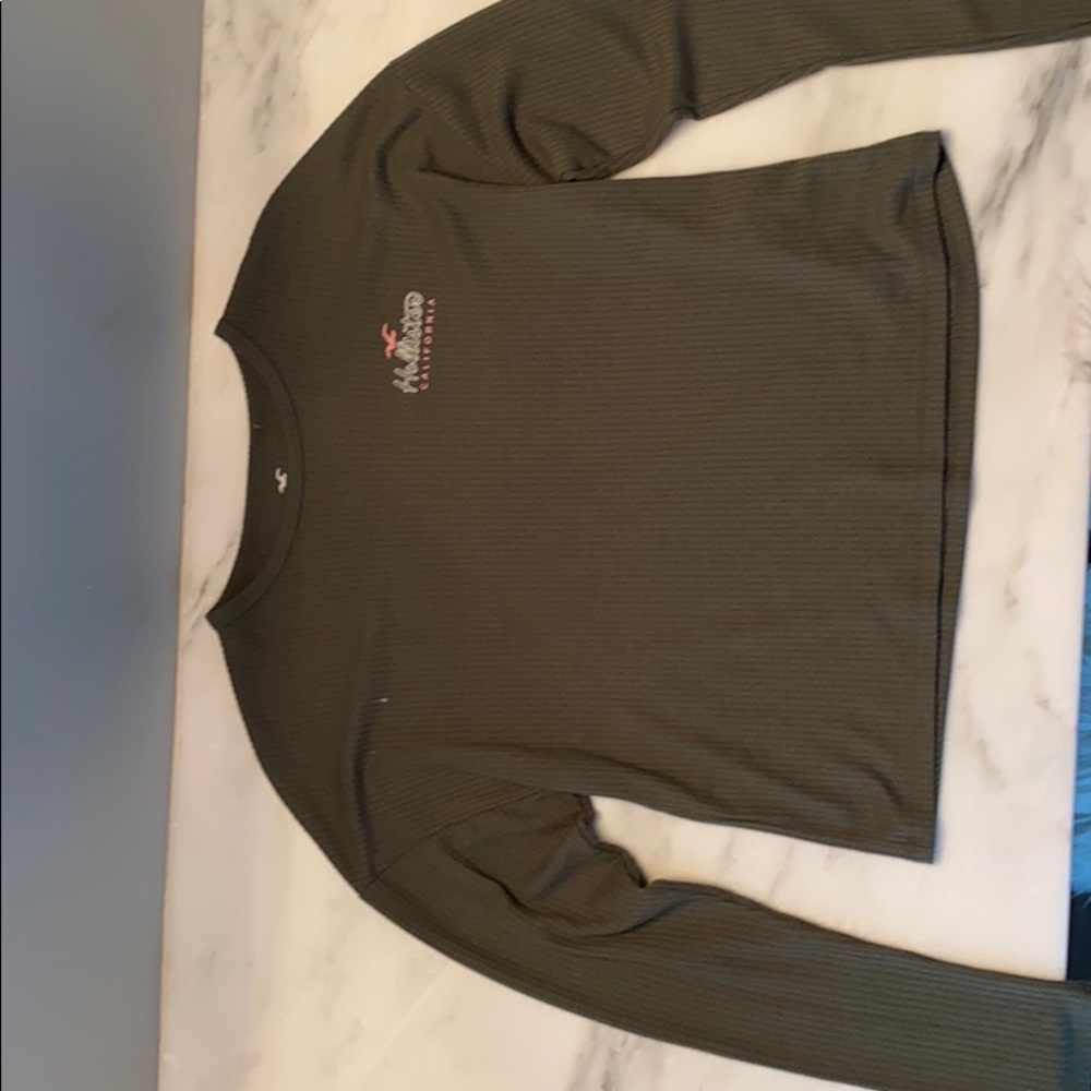 Waffle Print Army Green Long Sleeve Hollister Tee